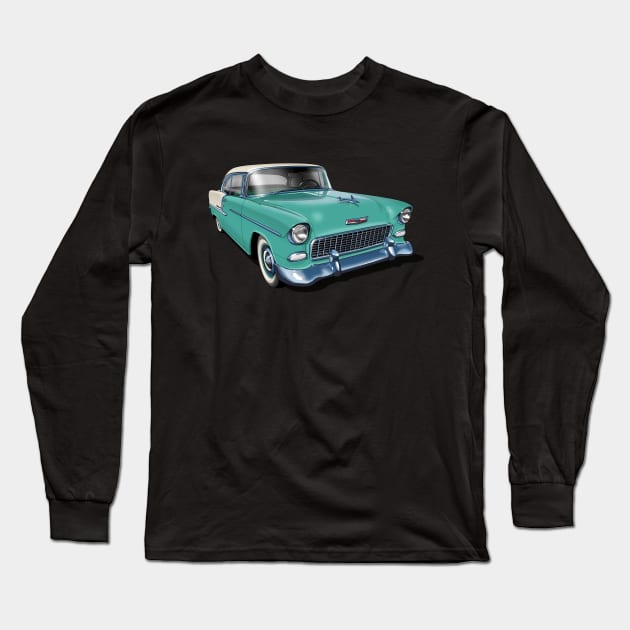 1955 Chevrolet in turquoise Long Sleeve T-Shirt by candcretro